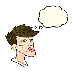 cartoon male model guy with thought bubble