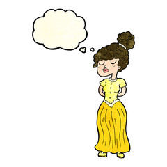 cartoon pretty victorian woman with thought bubble