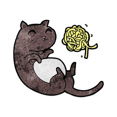 cartoon cat with ball of yarn