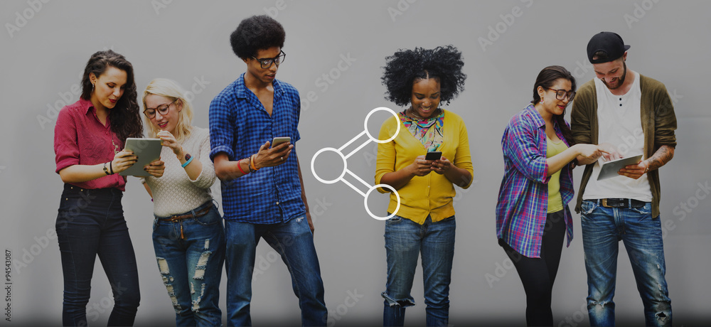Aufkleber share connection technology sharing global communications concep
