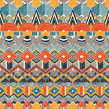 Ethnic seamless pattern. Hand drawn Abstract geometric background.