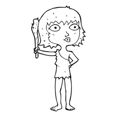 line drawing cartoon  cave woman