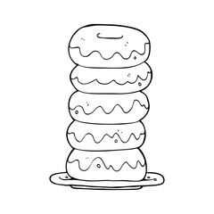 line drawing cartoon  plate of donuts