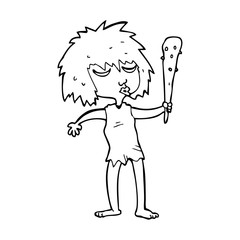 line drawing cartoon  cave woman