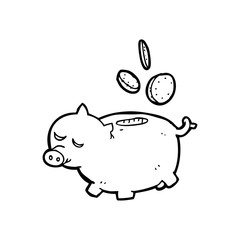 line drawing cartoon  piggy bank