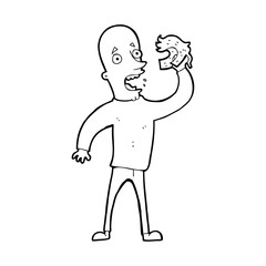 line drawing cartoon  bald man with wig