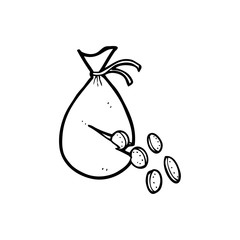 line drawing cartoon  money in bag