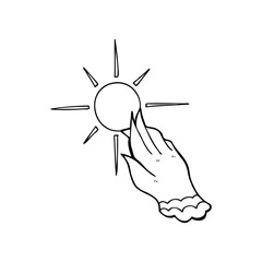 line drawing cartoon  hand reaching for sun