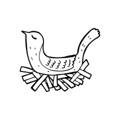 line drawing cartoon  bird on nest
