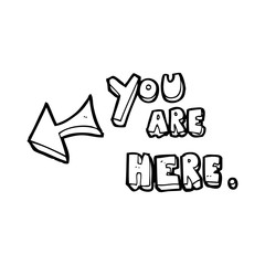 line drawing cartoon  you are here sign