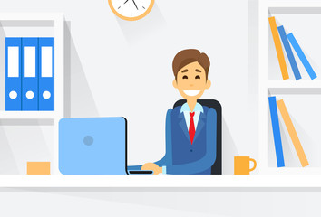 Fototapeta premium Business Man Sitting Desk Working Laptop Computer