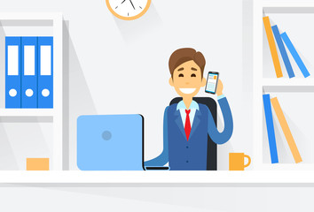 Business Man Sitting Desk Working Laptop Computer