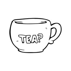 line drawing cartoon  cup of tea