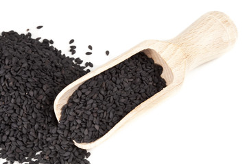 Pile of black sesame seeds isolated