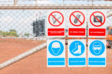 Safety signs individually in oil and gas area working