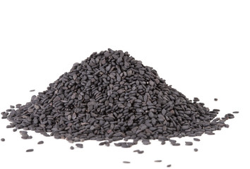 Pile of black sesame seeds isolated