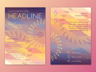 Modern flyer, brochure, booklet cover design templates in A4 size. Abstract background imitated sunset with rhombus.