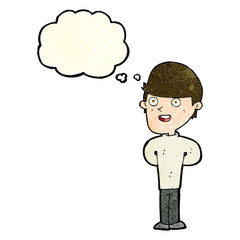 cartoon happy man with thought bubble
