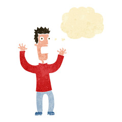 cartoon terrified man with thought bubble