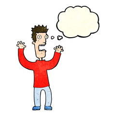 cartoon terrified man with thought bubble
