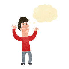 cartoon nervous man with thought bubble