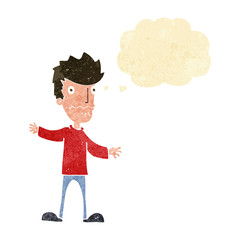 cartoon nervous man with thought bubble