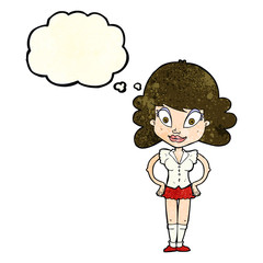 cartoon pretty woman with thought bubble