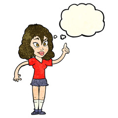 cartoon pretty woman with idea with thought bubble