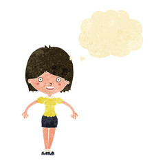 cartoon happy woman with thought bubble