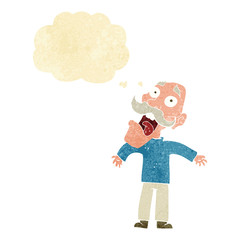 cartoon terrified old man with thought bubble