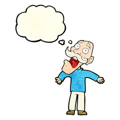cartoon terrified old man with thought bubble
