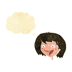 cartoon happy girl with thought bubble