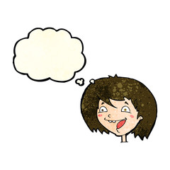 cartoon happy girl with thought bubble