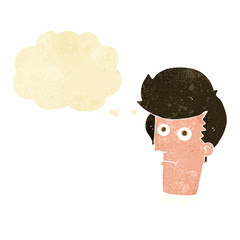 cartoon staring face with thought bubble