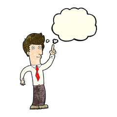 cartoon friendly man with idea with thought bubble