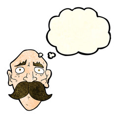 cartoon sad old man with thought bubble