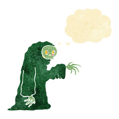 cartoon spooky halloween costume with thought bubble