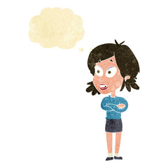 cartoon surprised woman with thought bubble