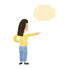 cartoon woman pointing with thought bubble