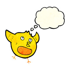 cartoon happy bird with thought bubble