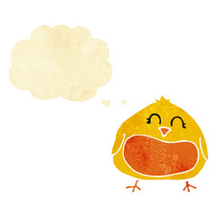 cartoon fat bird with thought bubble