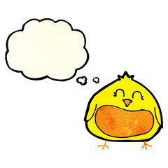 cartoon fat bird with thought bubble
