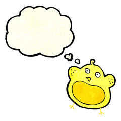 cartoon fat bird with thought bubble