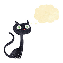 cartoon black cat with thought bubble