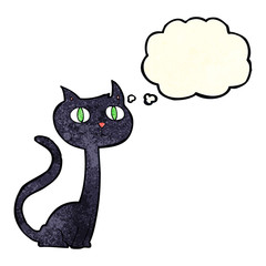 cartoon black cat with thought bubble