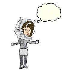 cartoon woman wearing astronaut helmet with thought bubble