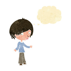 cartoon confused woman with thought bubble