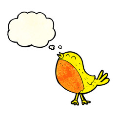 cartoon singing bird with thought bubble