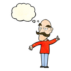 cartoon old man telling story with thought bubble