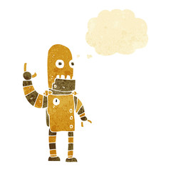 Obraz na płótnie Canvas cartoon waving gold robot with thought bubble